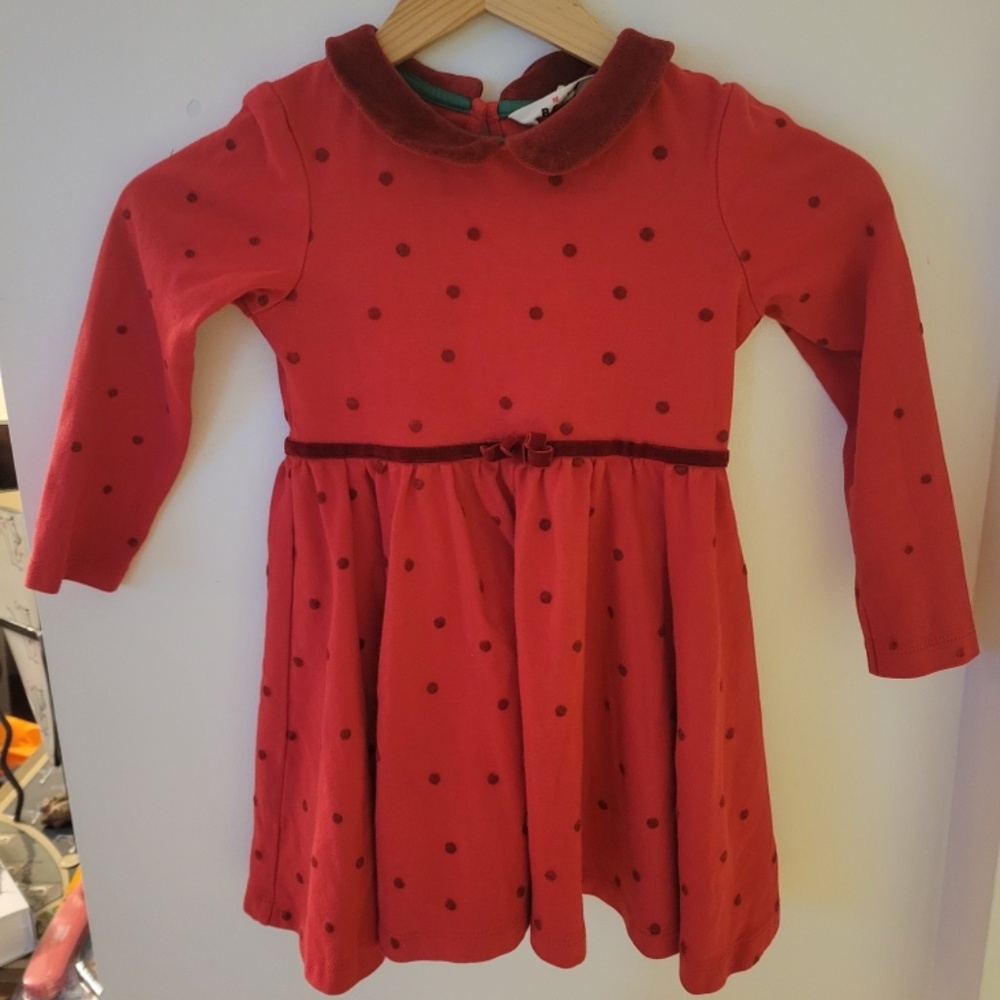 EUC Mini Boden Red Polka Dot Long Sleeve Dress Size 4-5Y